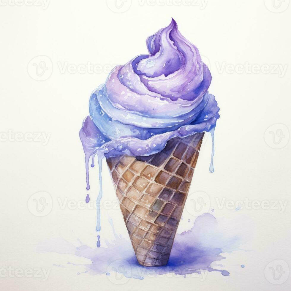 AI generated Watercolor ice cream in a waffle cone. AI Generated photo