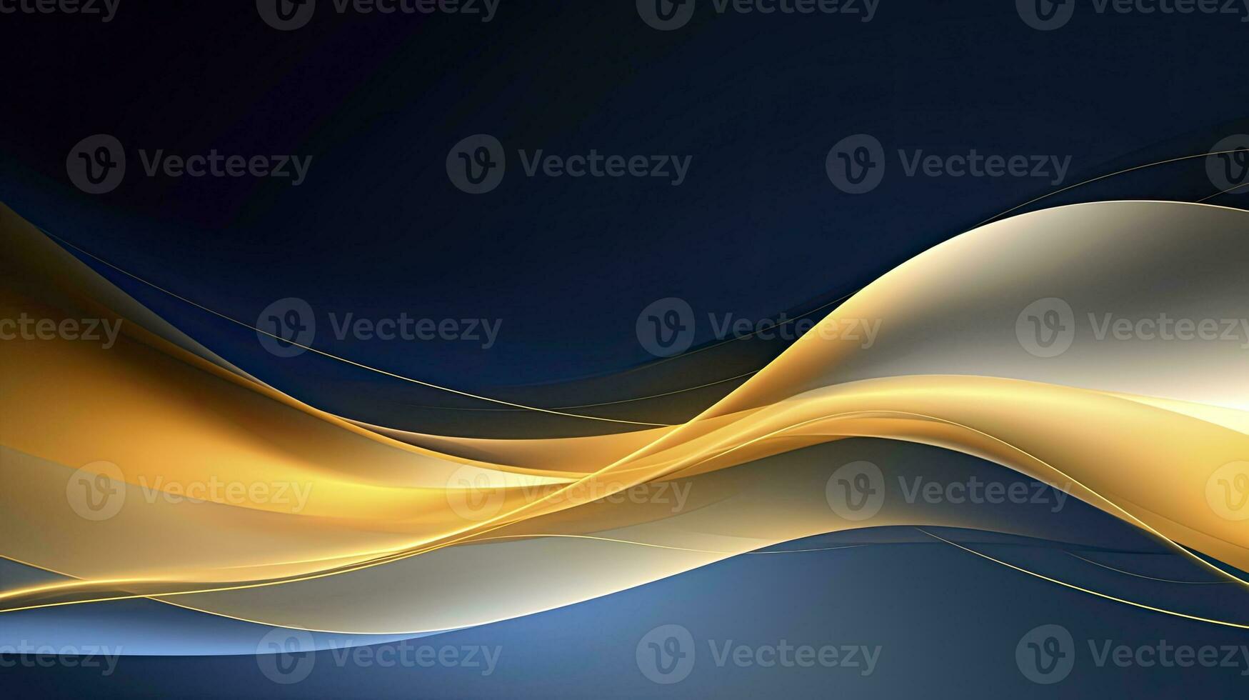 AI generated Gold and navy blue waves abstract. AI Generated. photo