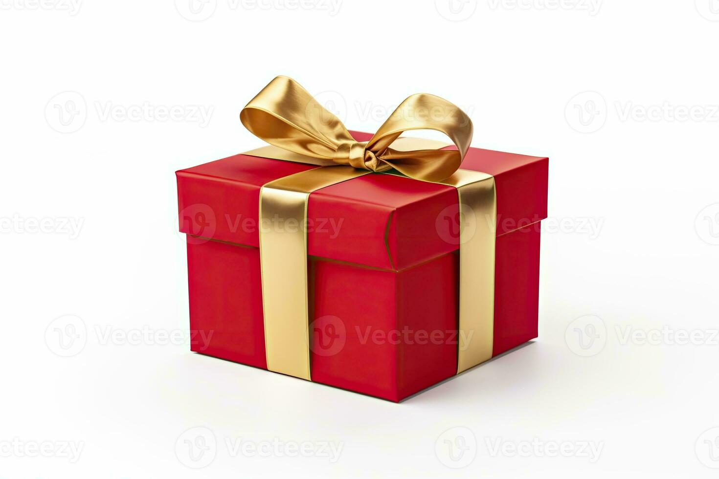 AI generated Gift box with red ribbon isolated on white background. AI Generated photo