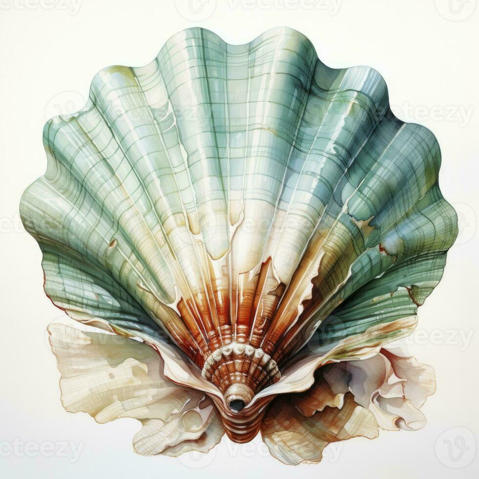 AI generated Watercolor Seashell clipart on white background. AI Generated photo