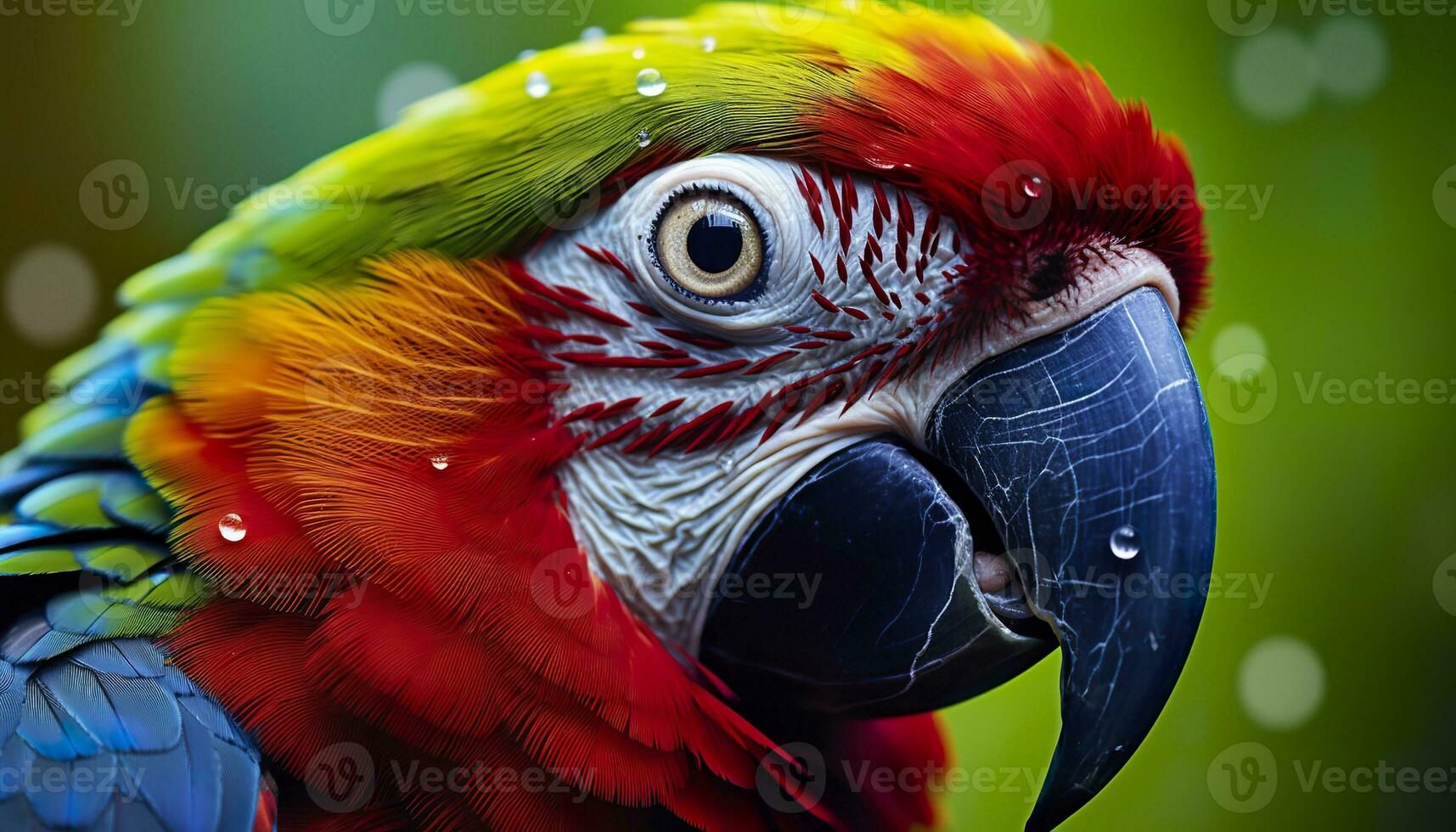 AI generated Tropical macaw perched, vibrant feathers in focus. Generative AI photo