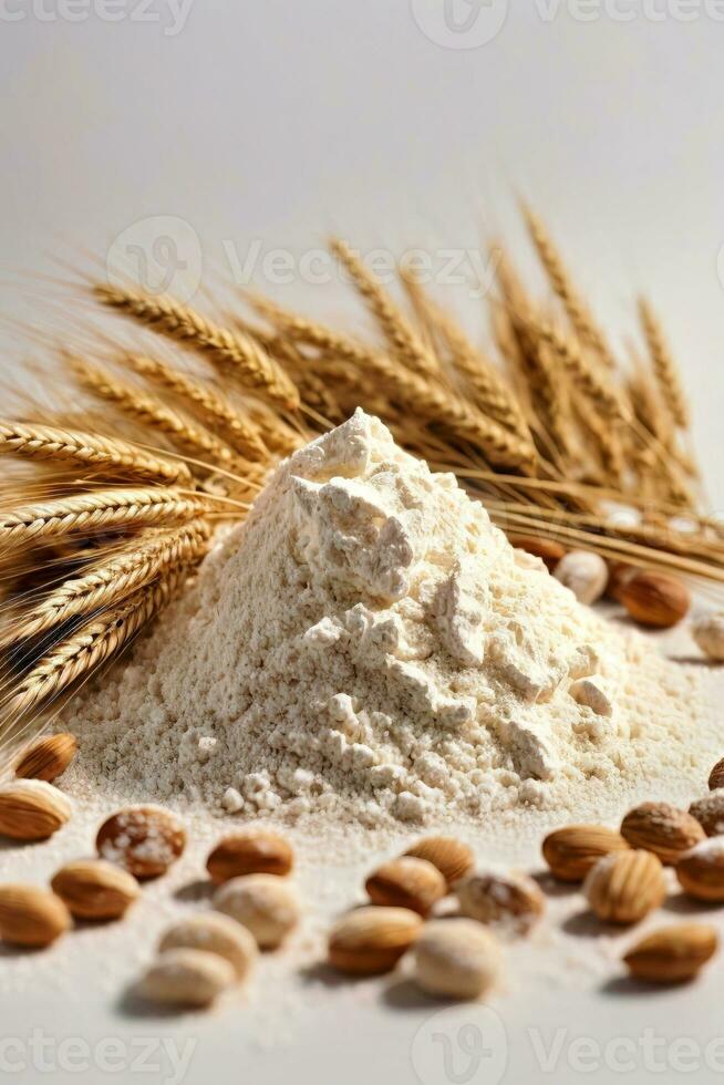 AI generated A stack of wheat and almonds side by side photo