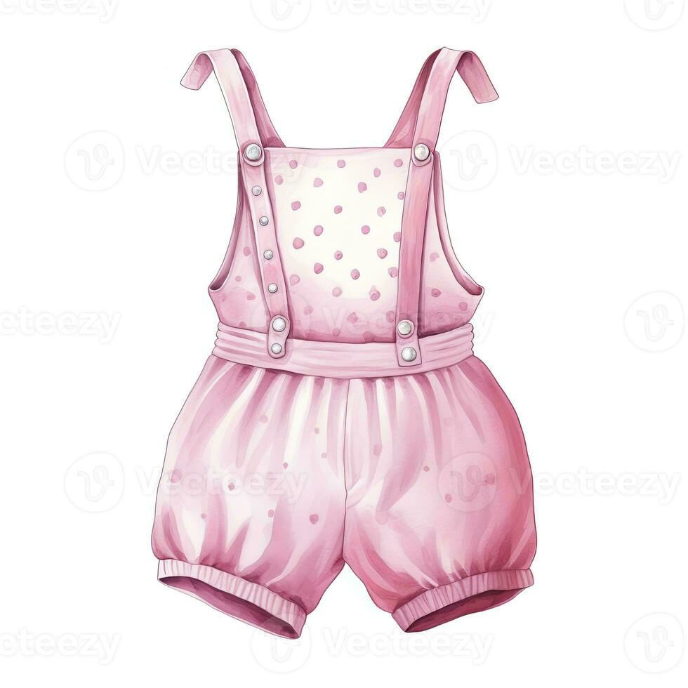 AI generated Pink baby girl romper in watercolors on a white background. AI Generated photo