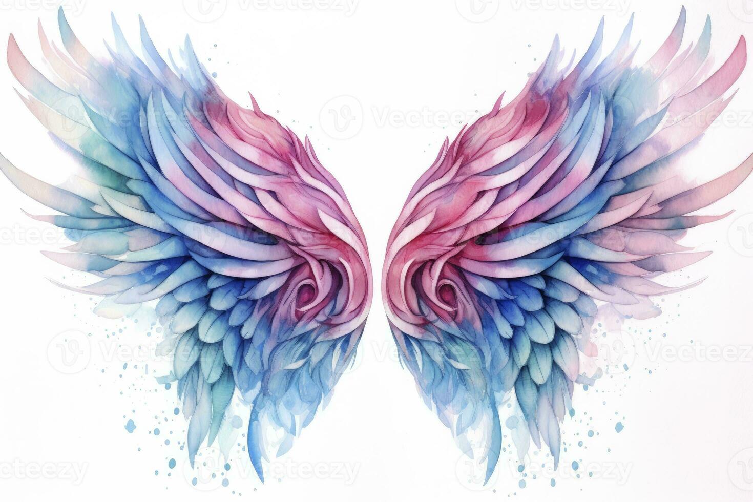 AI generated Beautiful magic watercolor blue pink wings. AI Generated photo