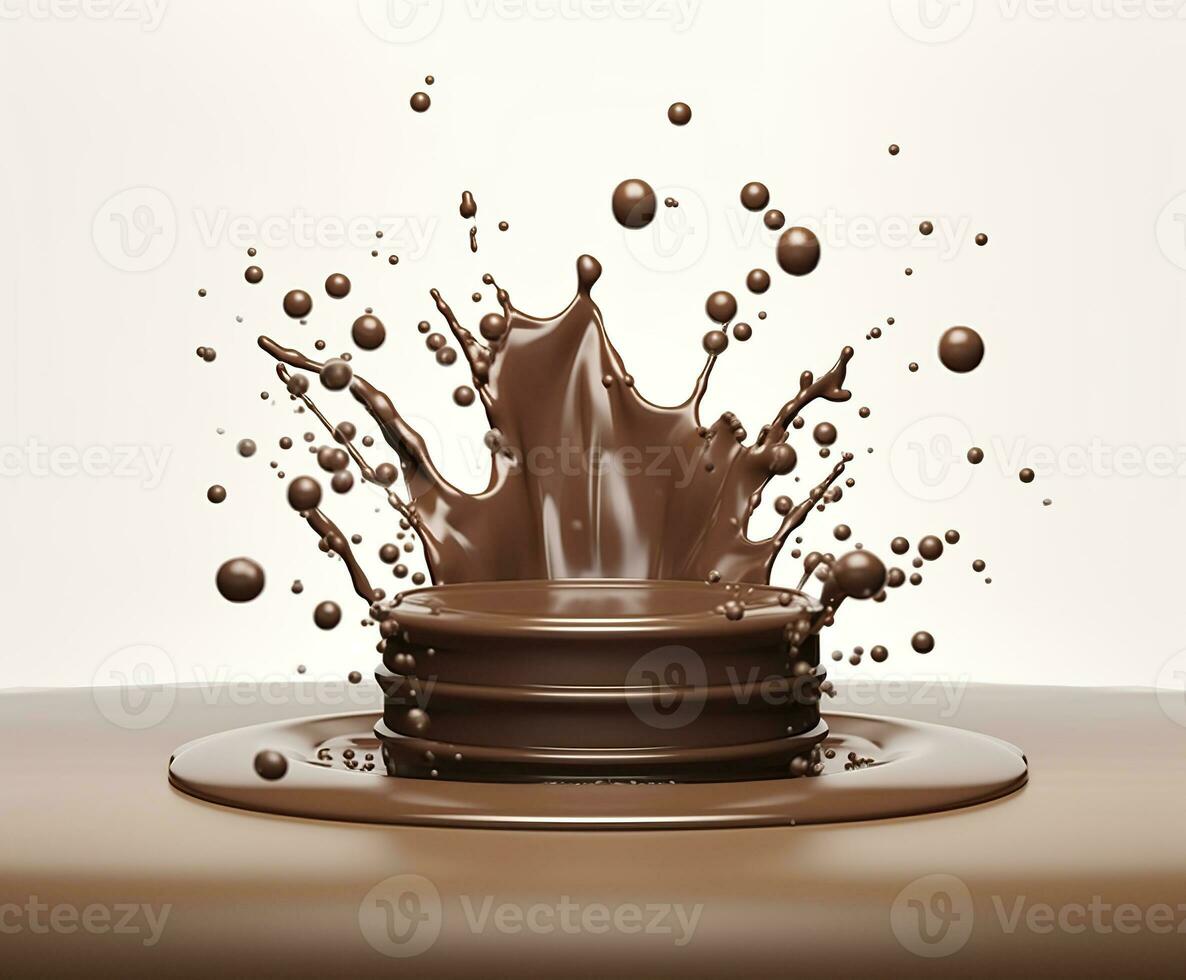 AI generated Chocolate splash with a podium, mockup background for milk product display, 3d. Generative AI photo