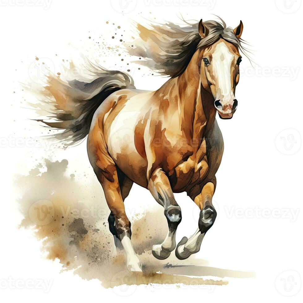 AI generated Horse running in watercolor design. AI Generated photo