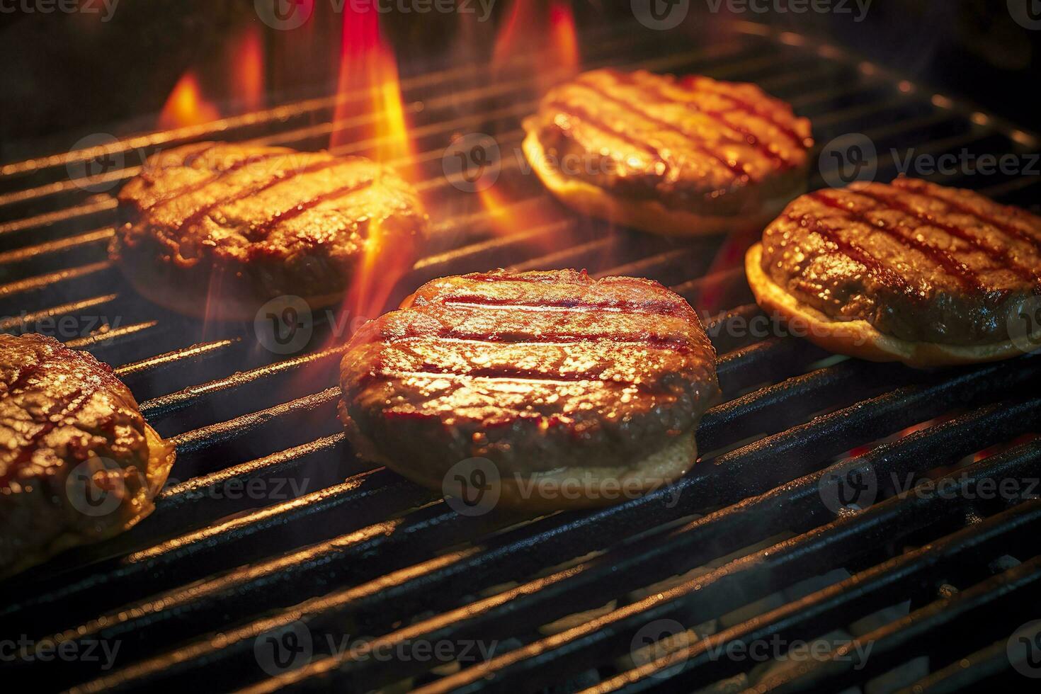 AI generated Hamburgers on the grill. AI Generated photo