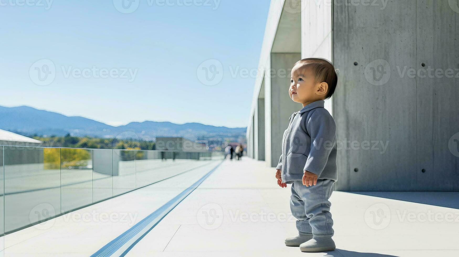 AI generated Little Boy in Front of a Building photo
