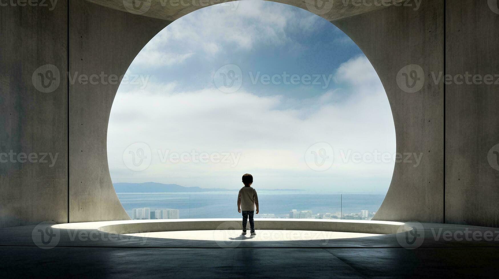 AI generated Person Standing in Front of Round Window photo
