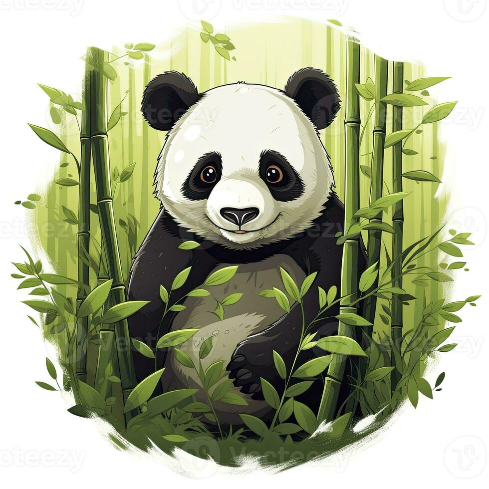 AI generated Cute panda in the middle of a bamboo forest. T-shirt design. AI Generated photo