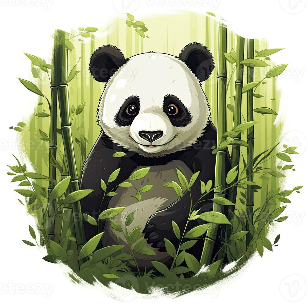 ai generado linda panda en el medio de un bambú bosque. camiseta diseño. ai generado foto