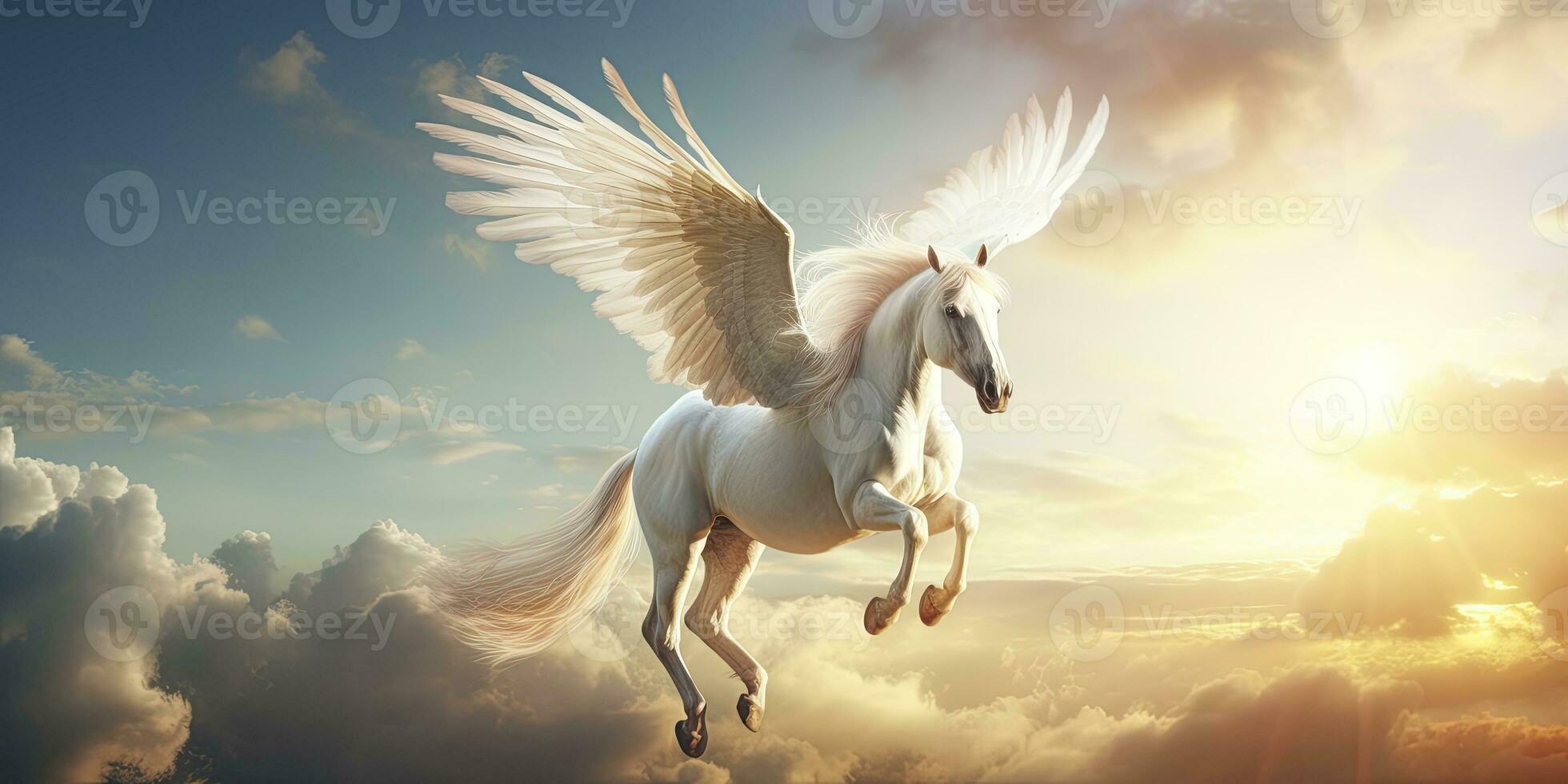 AI generated A white horse with wings. AI Generated photo