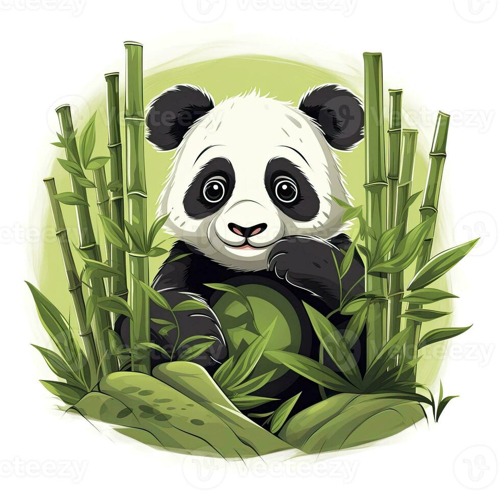 AI generated Cute panda in the middle of a bamboo forest. T-shirt design. AI Generated photo