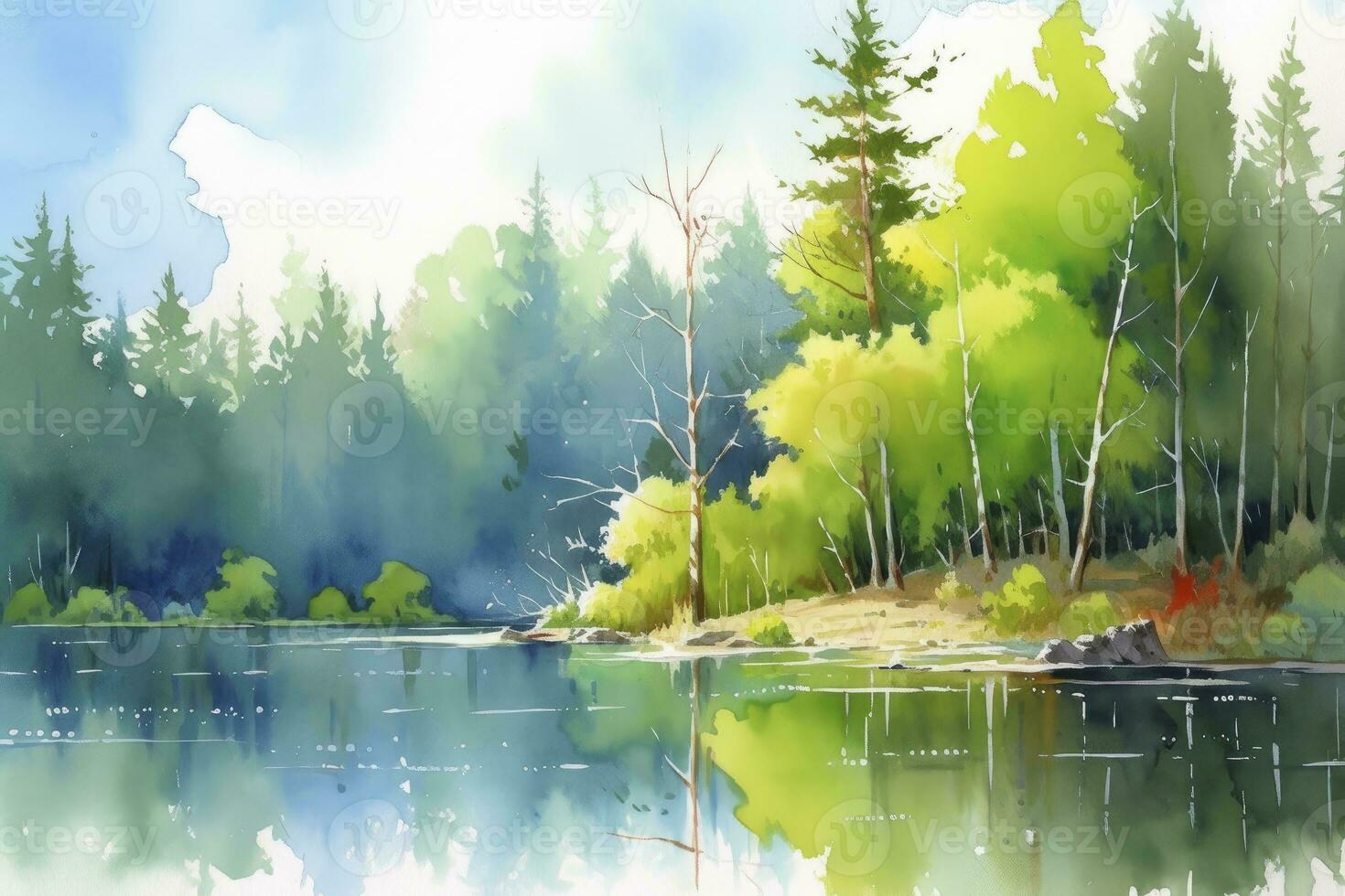 AI generated The serenity of a secluded forest lake.AI Generated photo