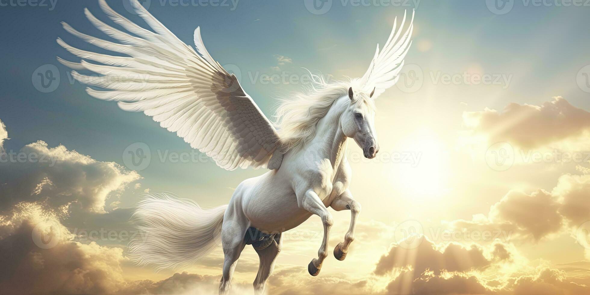 AI generated A white horse with wings. AI Generated photo