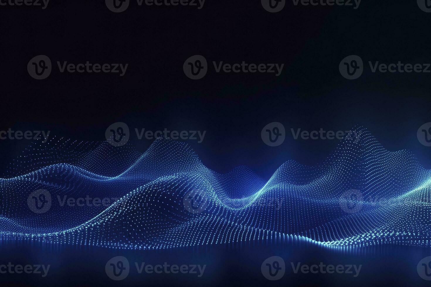 AI generated Dynamic blue particle wave. Abstract sound visualization. Digital structure of the wave flow of luminous particles. AI Generated. photo