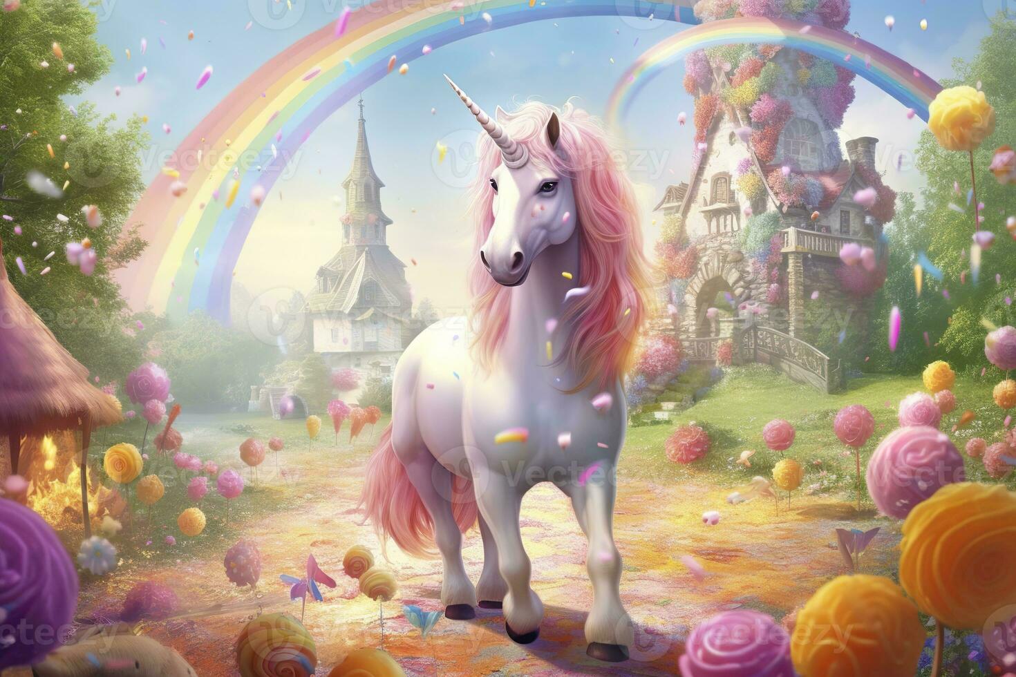 AI generated Beautiful unicorn with light colors. AI Generative photo