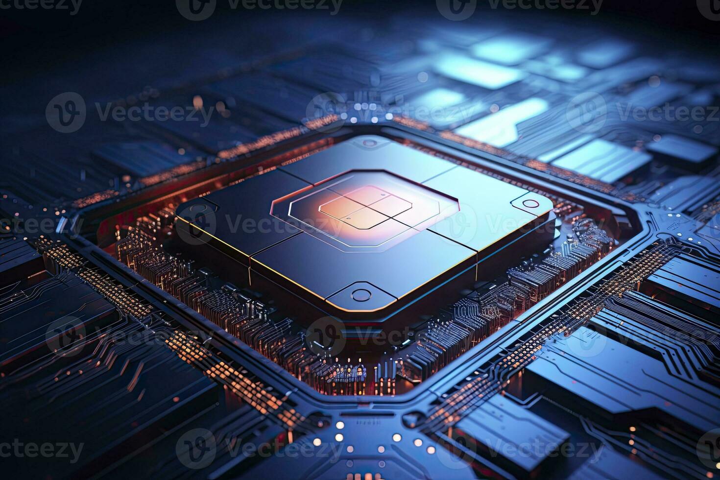 AI generated Futuristic central processor unit. Powerful Quantum CPU motherboard. AI Generated photo