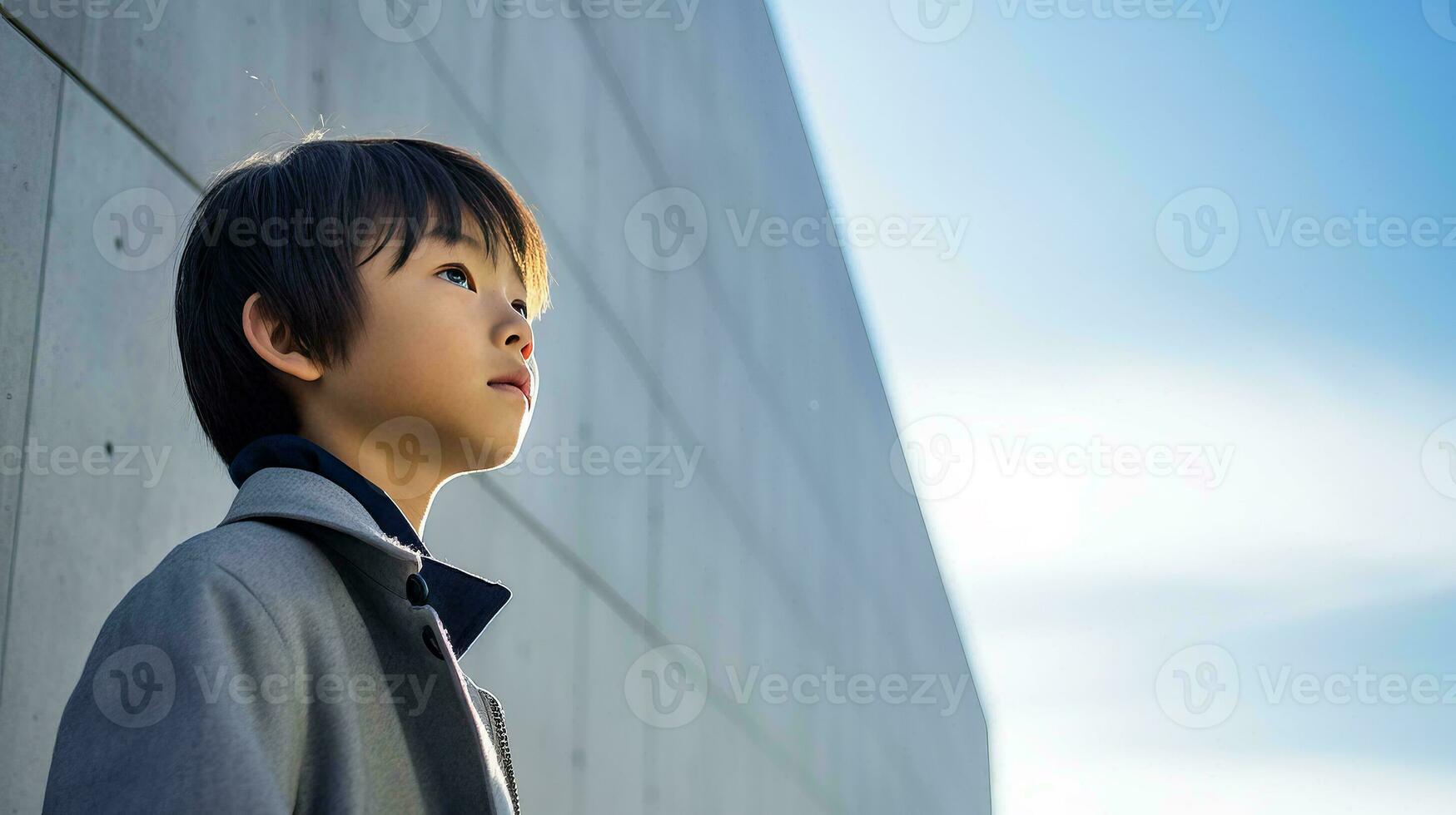 AI generated Young Boy in Front of Building photo
