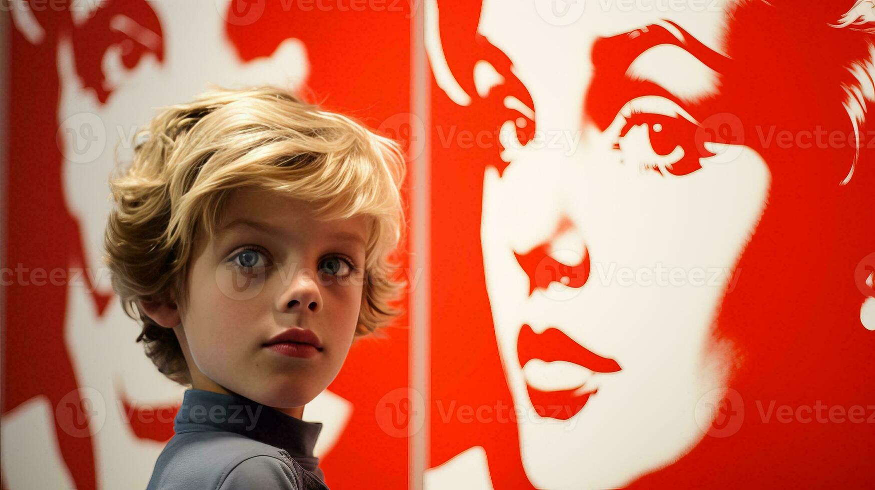 AI generated A Curious Boy Observing a Captivating Portrait photo