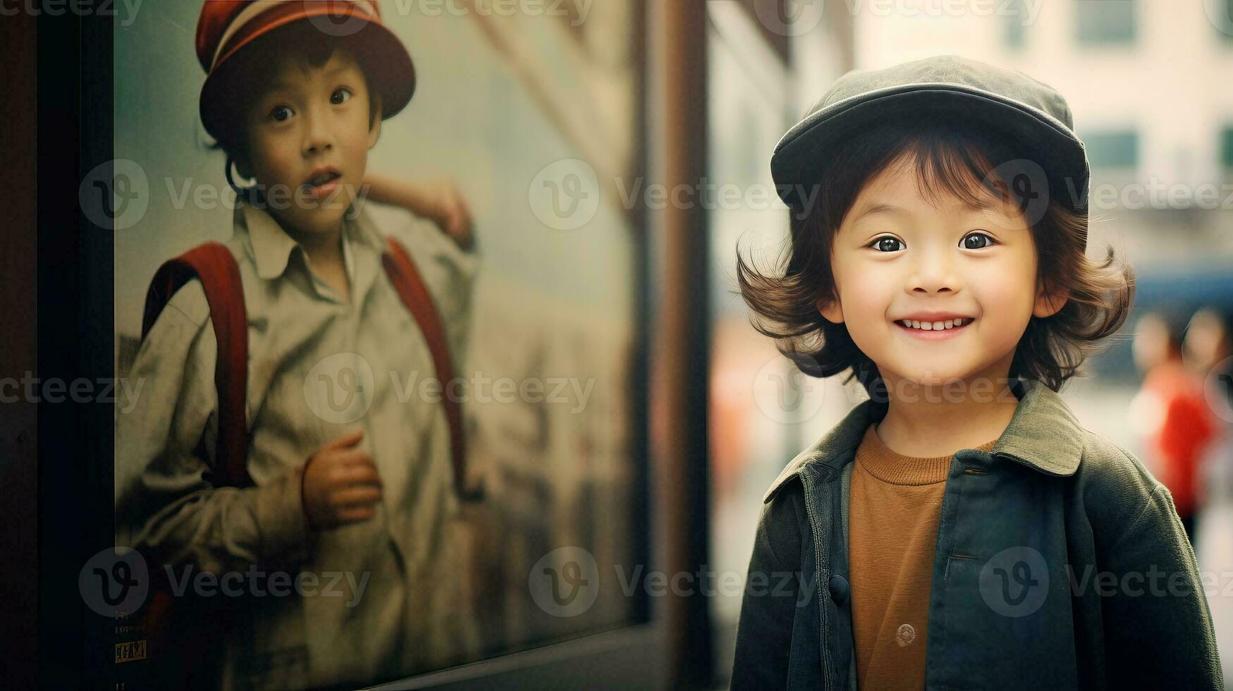 AI generated Little Boy Gazing at a Captivating Picture photo