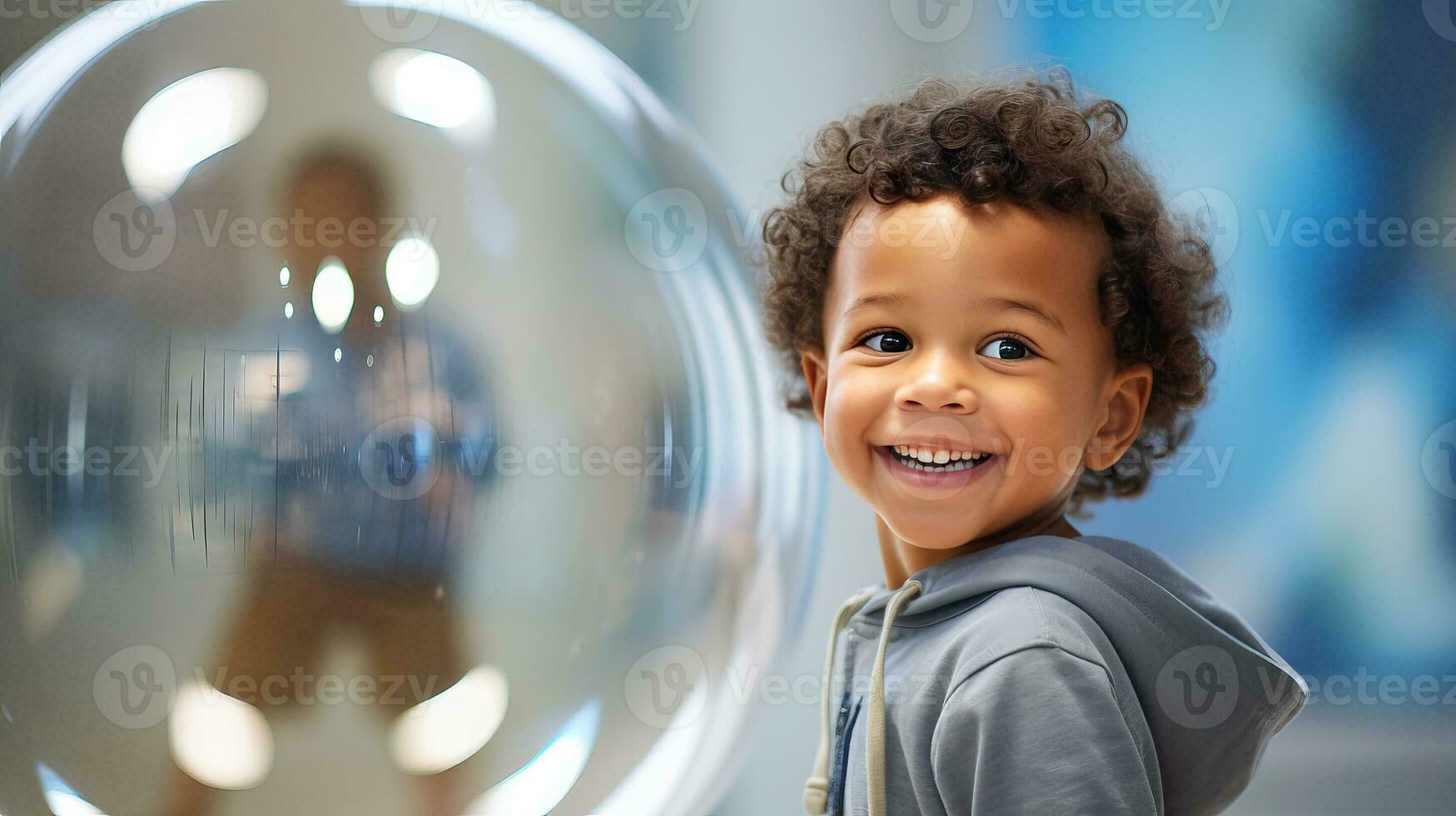 AI generated Little Boy Gazing at His Reflection in a Mirror photo