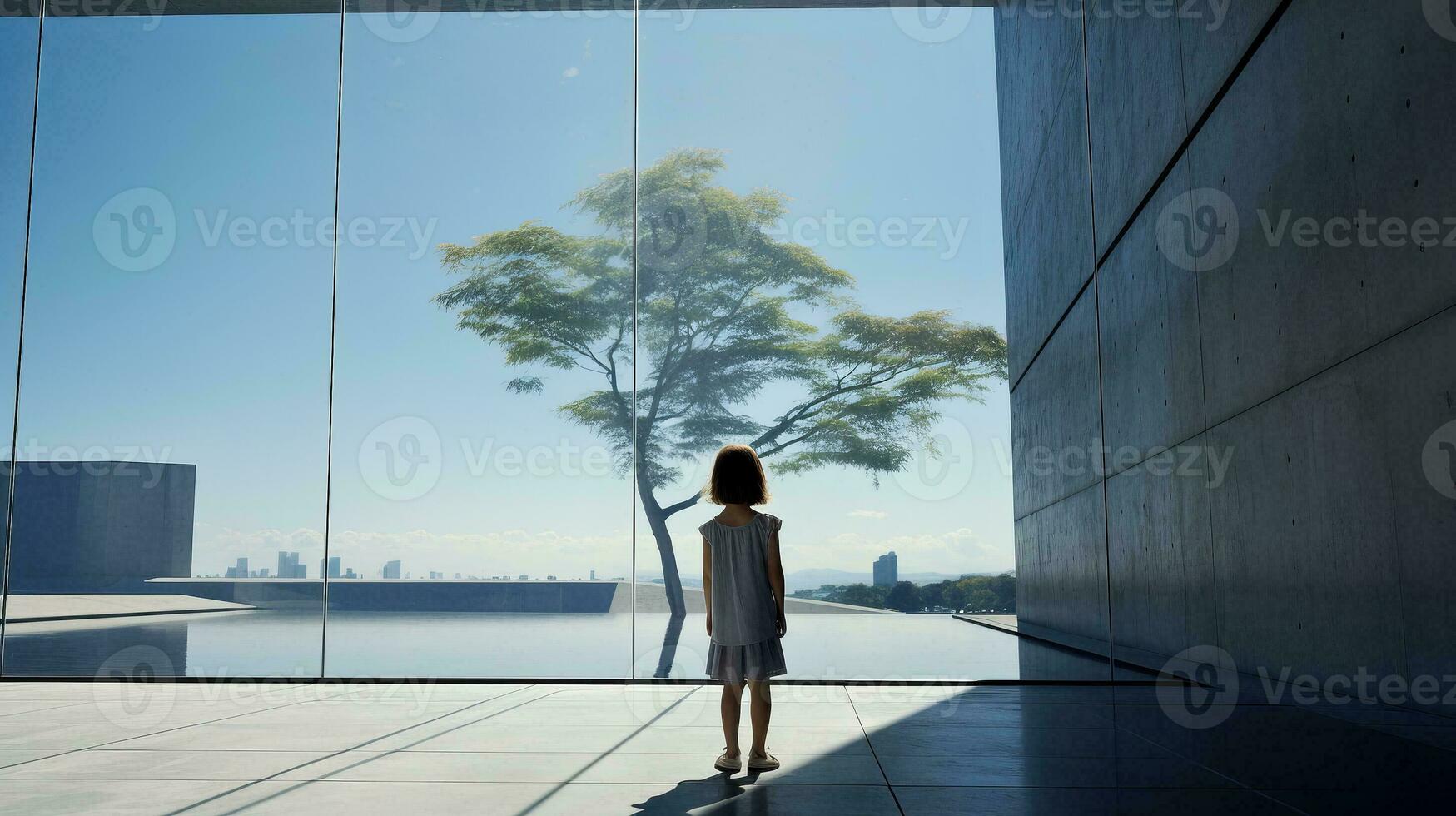 AI generated Woman Enjoying the View from a Spacious Window photo