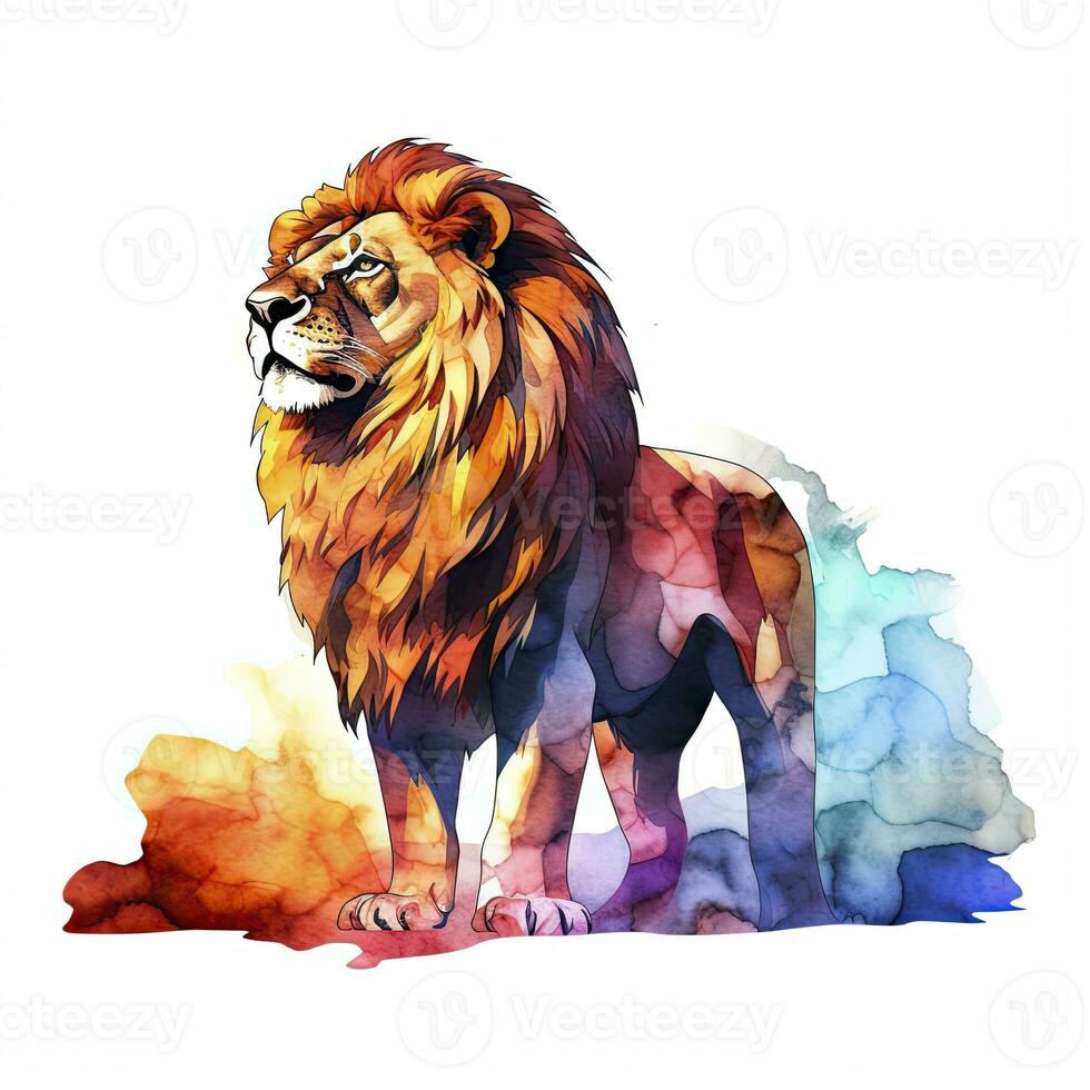AI generated Watercolor Lion on a white background. For T-shirt Design. AI Generated photo