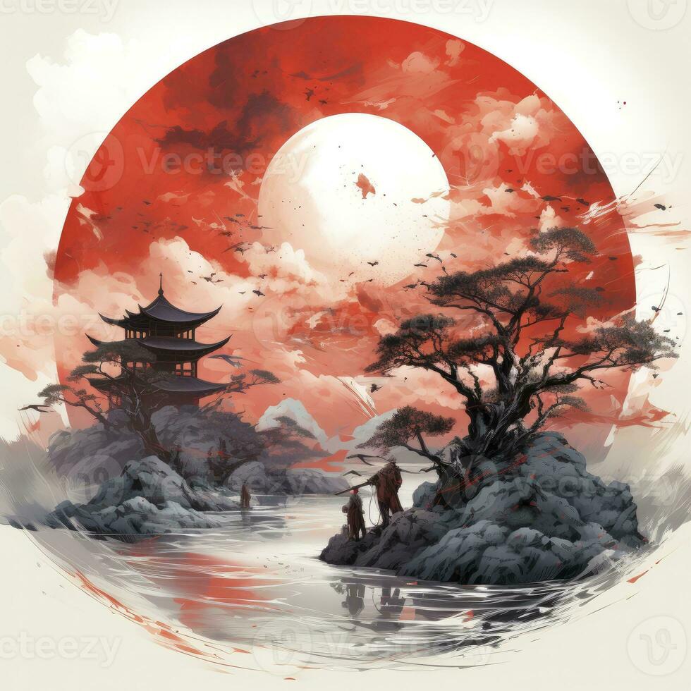AI generated Chinese ink painting. T-shirt Design. AI Generated photo