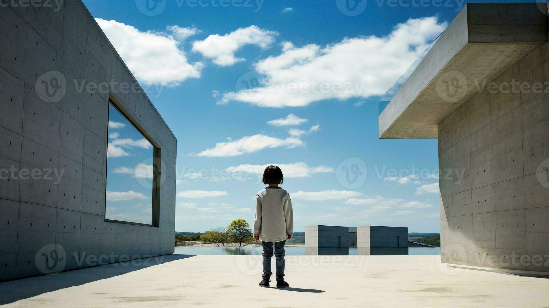 AI generated Person in Front of Building photo