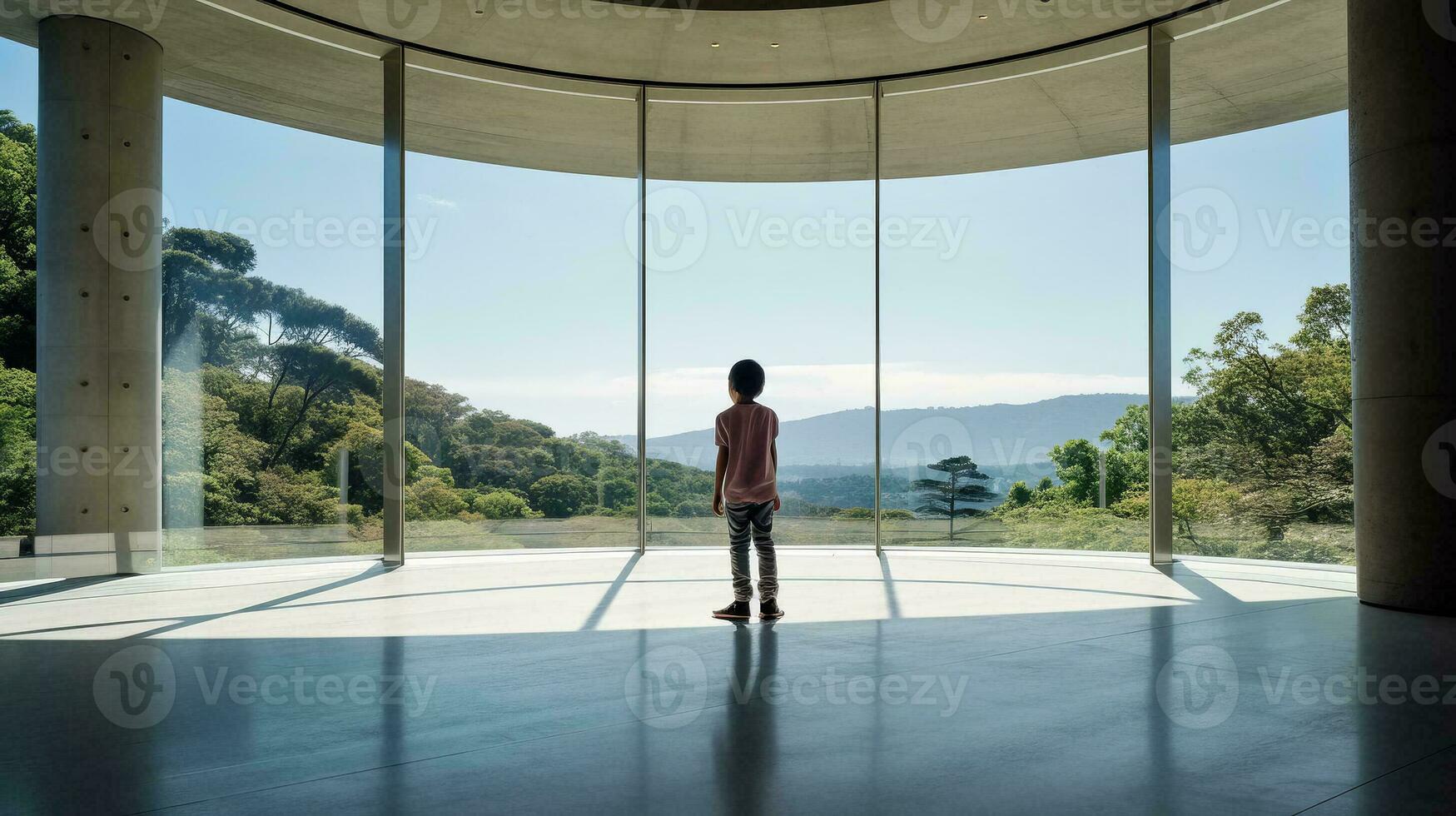 AI generated Person Standing in a Room with Large Windows photo