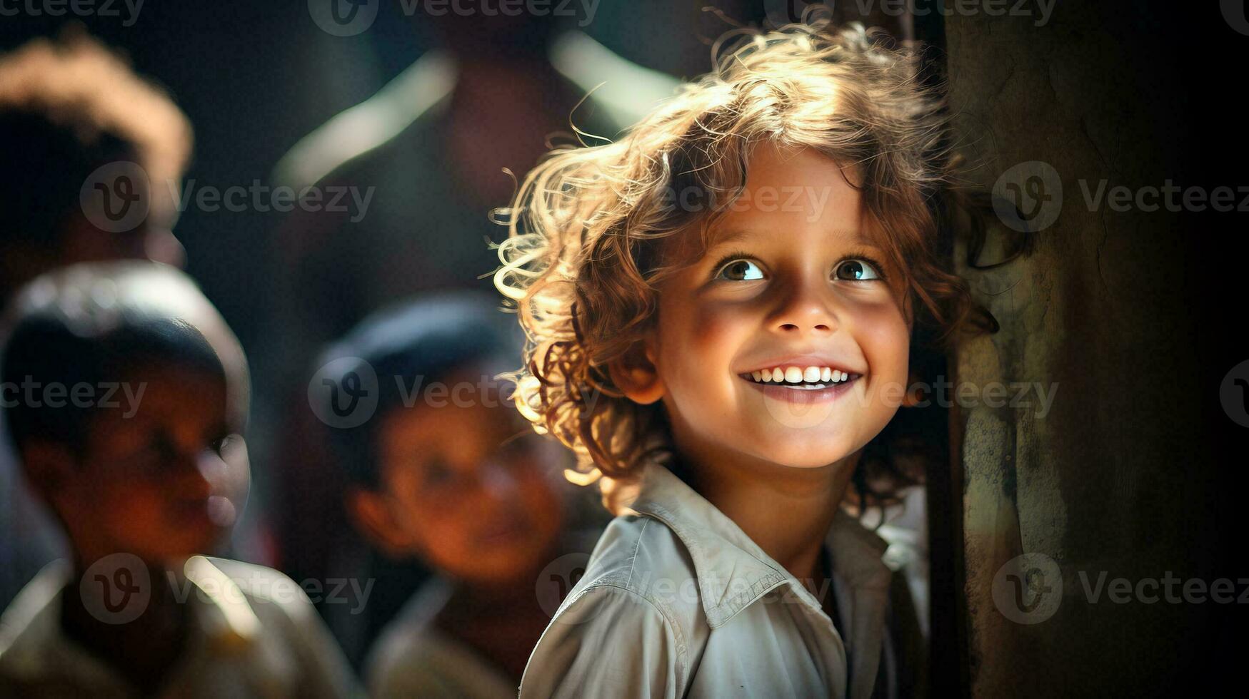 AI generated Little Girl Smiling in a Group of Children photo