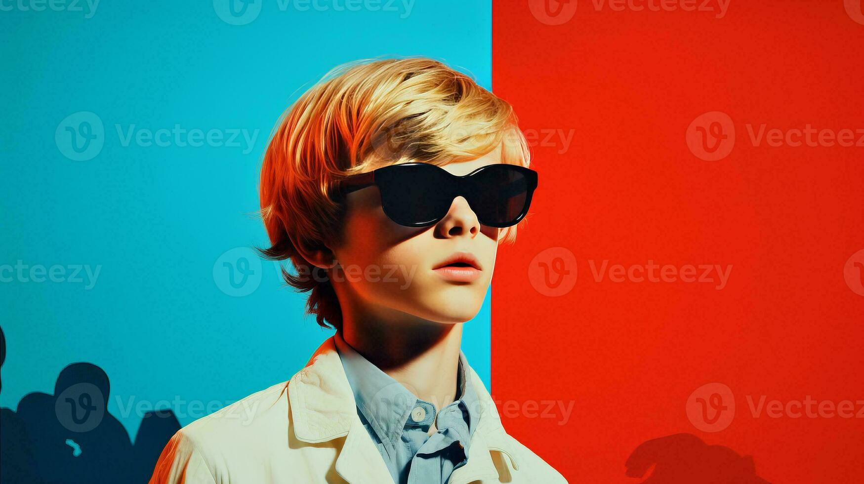 AI generated A Stylish Young Man in Sunglasses and a Trench Coat photo