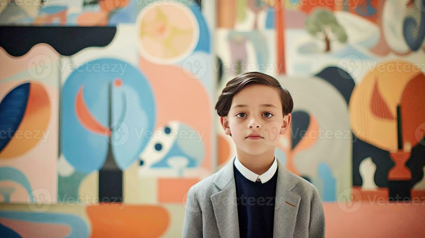 AI generated A Vibrant Wall and a Curious Boy photo