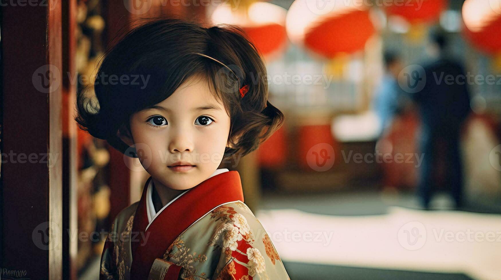 ai generado pequeño niña en kimono foto