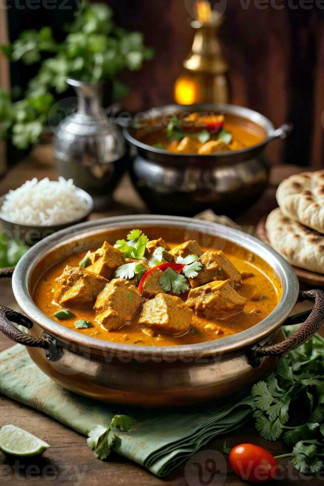 AI generated A delicious bowl of curry with tender meat photo