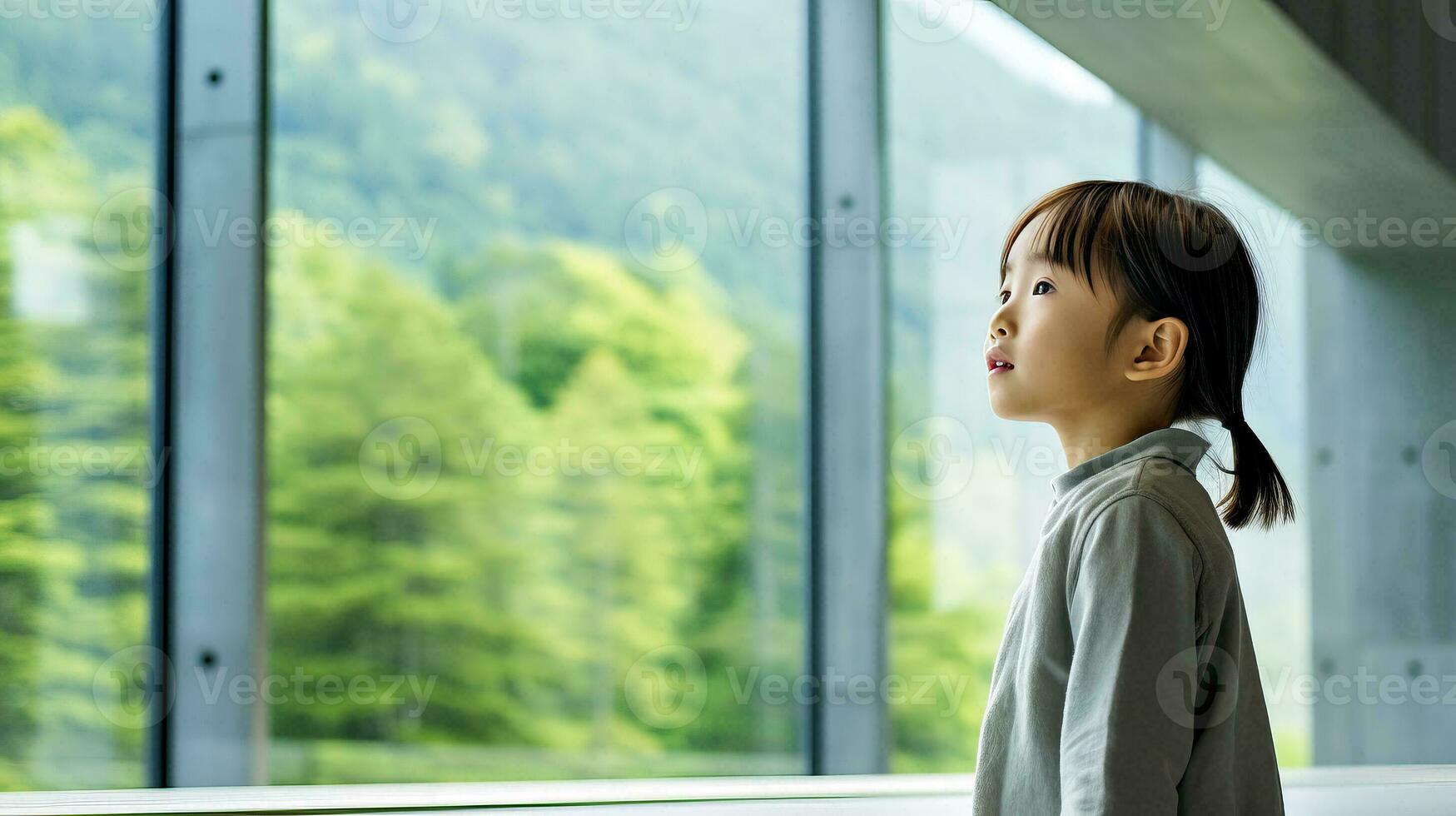 AI generated Little Girl Gazing Through Window photo
