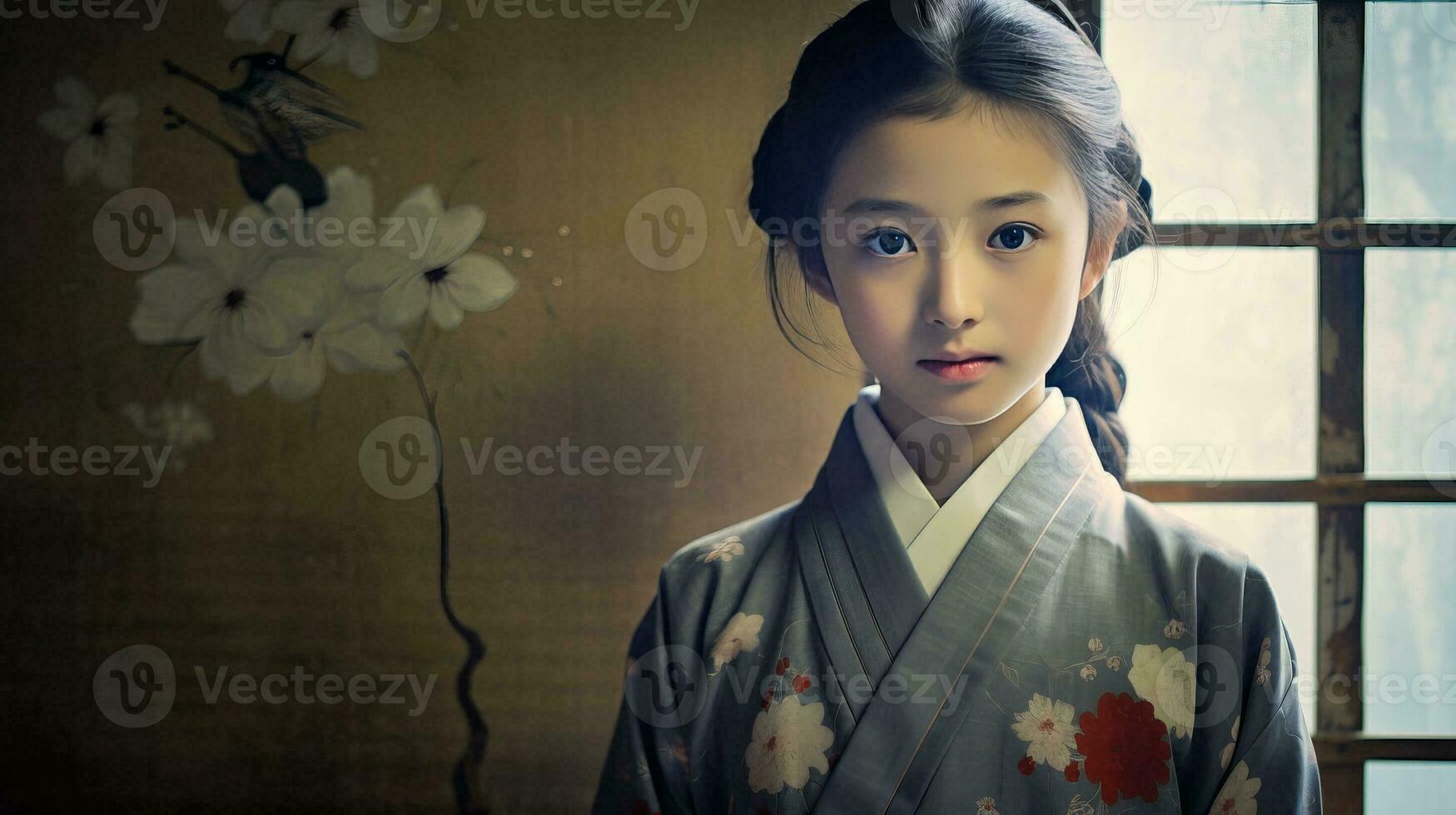 AI generated A Woman in a Kimono Standing in Front of a Window photo