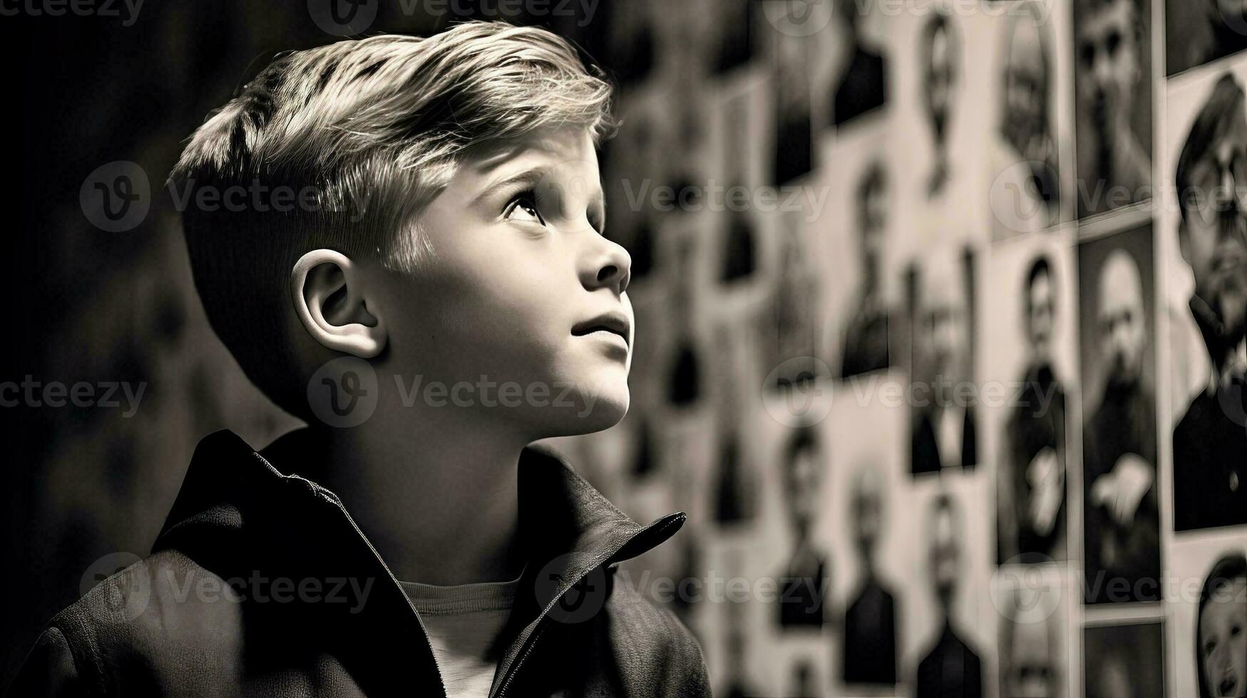 AI generated Curious Boy Examining Artwork on a Wall photo