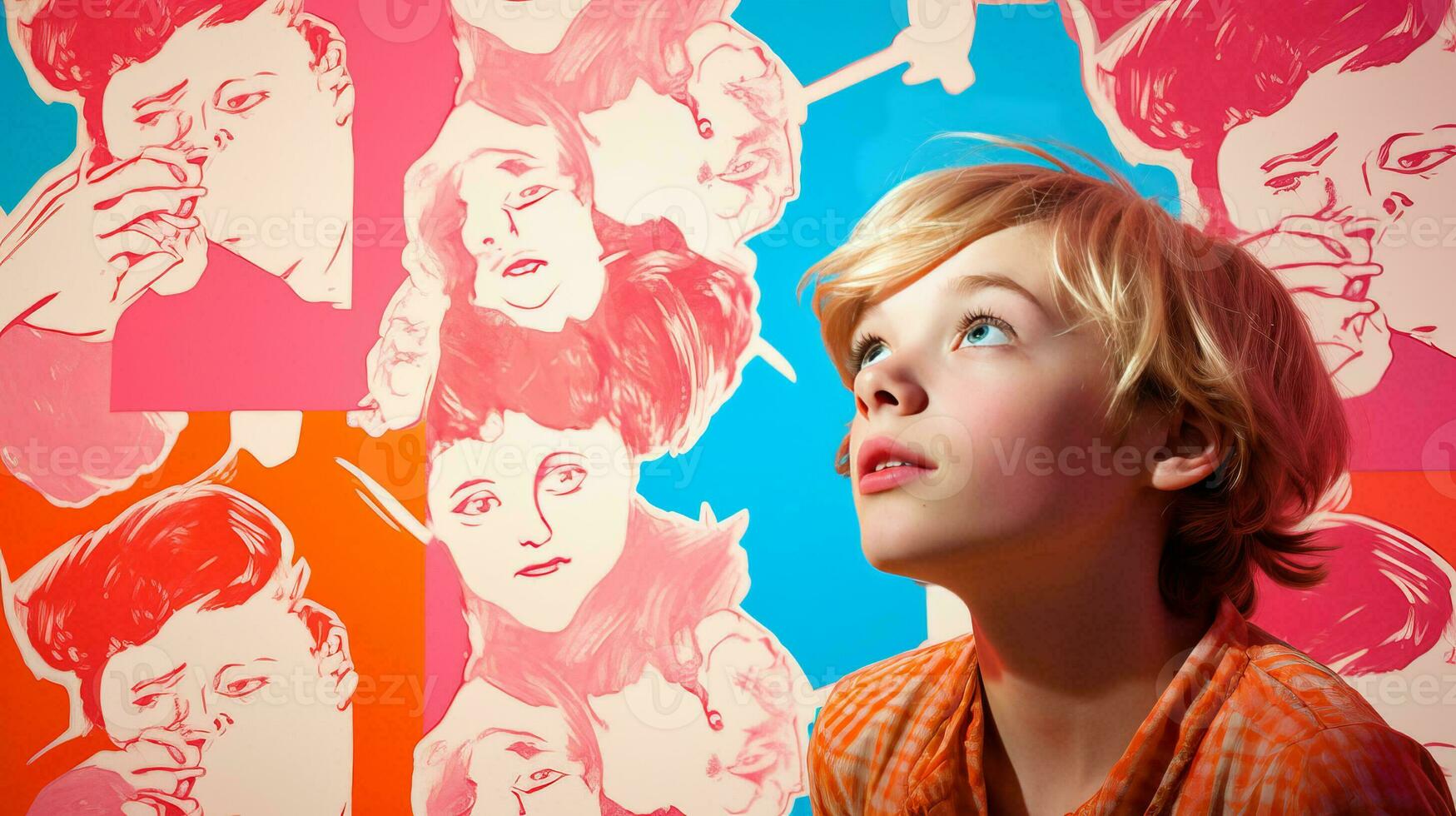 AI generated Woman Gazing at Vibrant Wall Art photo