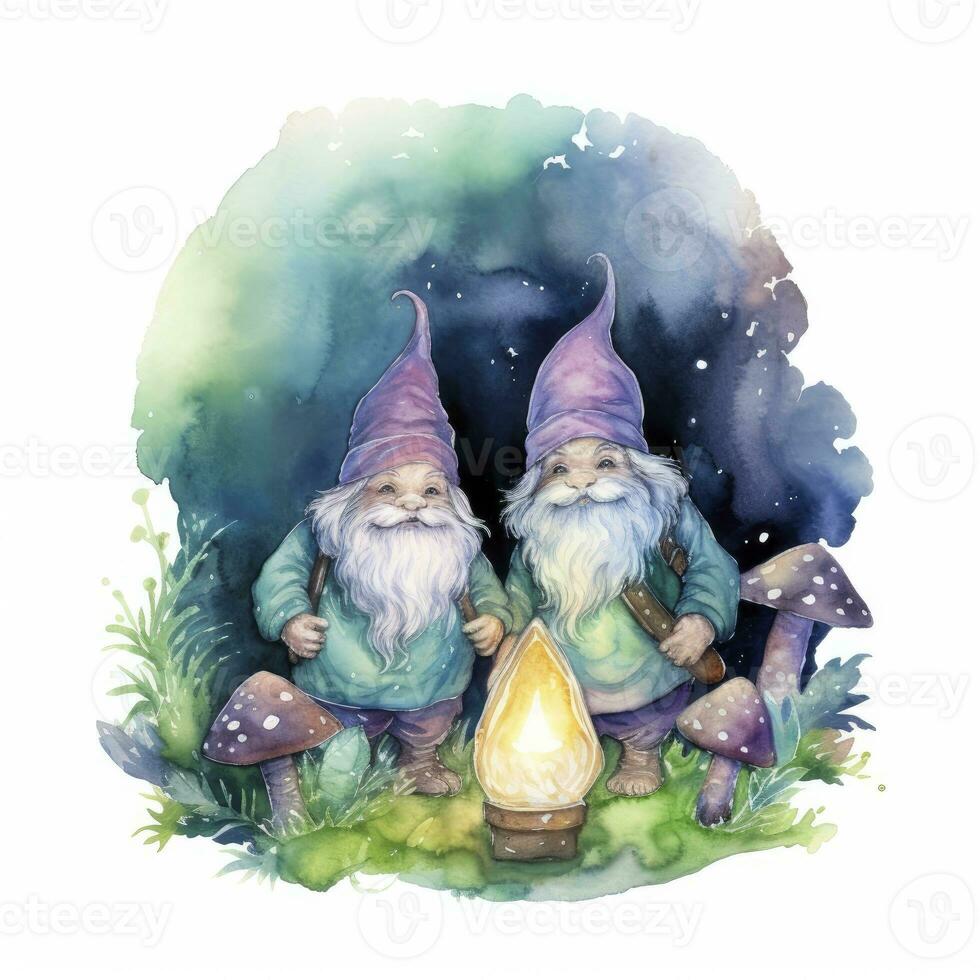 AI generated Watercolor Moonlit Glow of Enchanted Mushrooms for T-shirt Design. AI Generated photo