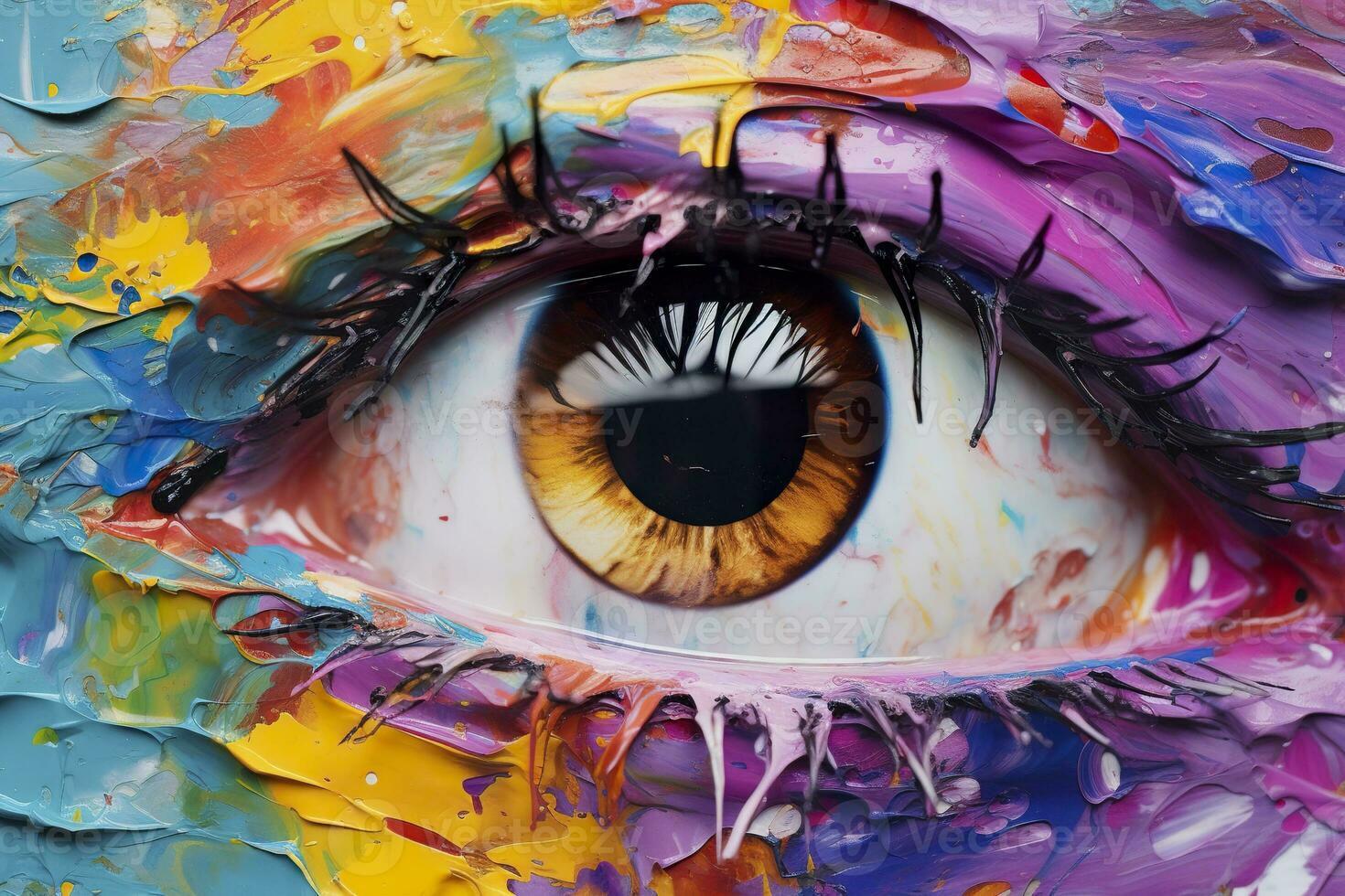 AI generated Fluorite oil painting. Conceptual abstract picture of the eye. Oil painting in colorful colors. Conceptual abstract closeup of an oil painting and palette knife on canvas. AI Generative photo