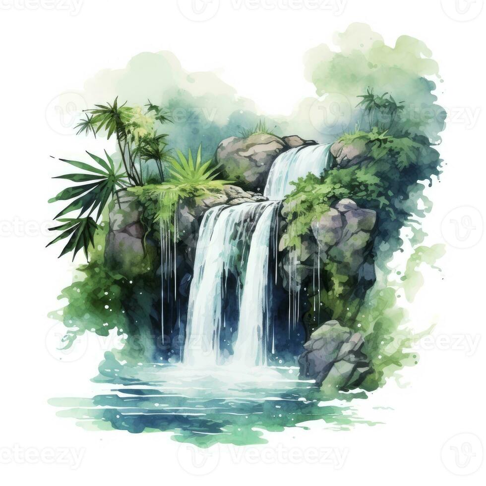 AI generated Green tropical waterfall in the forest. AI Generated photo