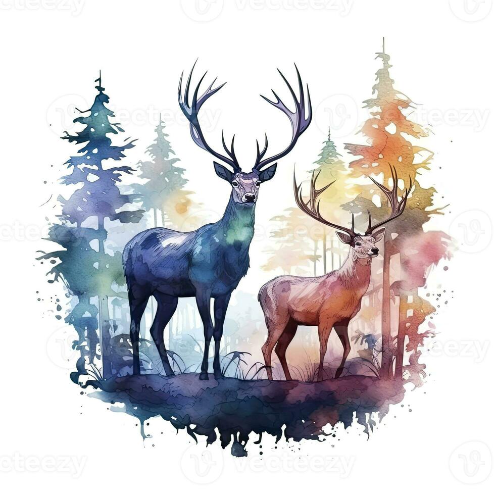 ai generado vistoso ciervos en bosque. camiseta diseño. ai generado foto