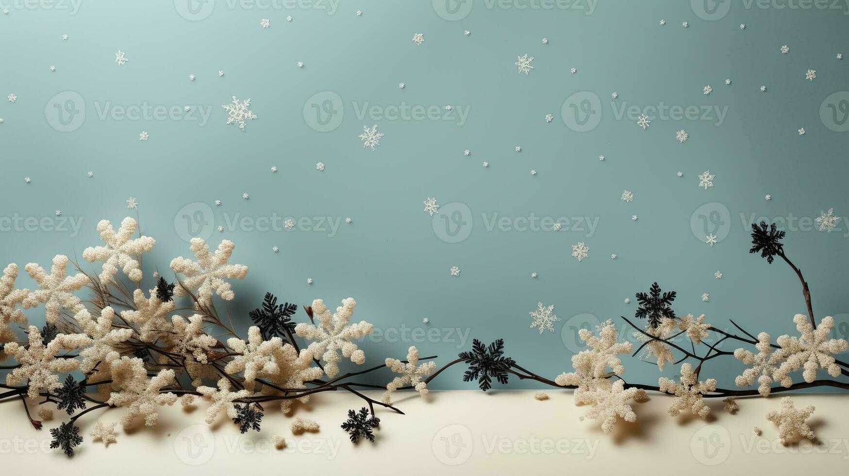 AI Generated minimalistic winter background in beige shades with thin branches and flowers. High quality photo