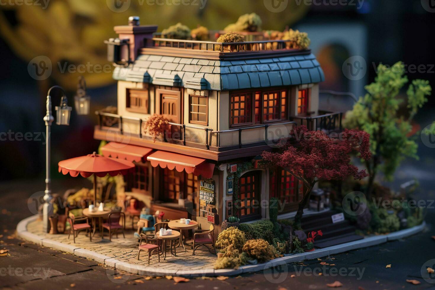 AI generated A charming and cozy coffee shop Set beside a busy highway with Warm and golden sunset light, and a Picturesque sunset view with vibrant colors. AI Generative photo