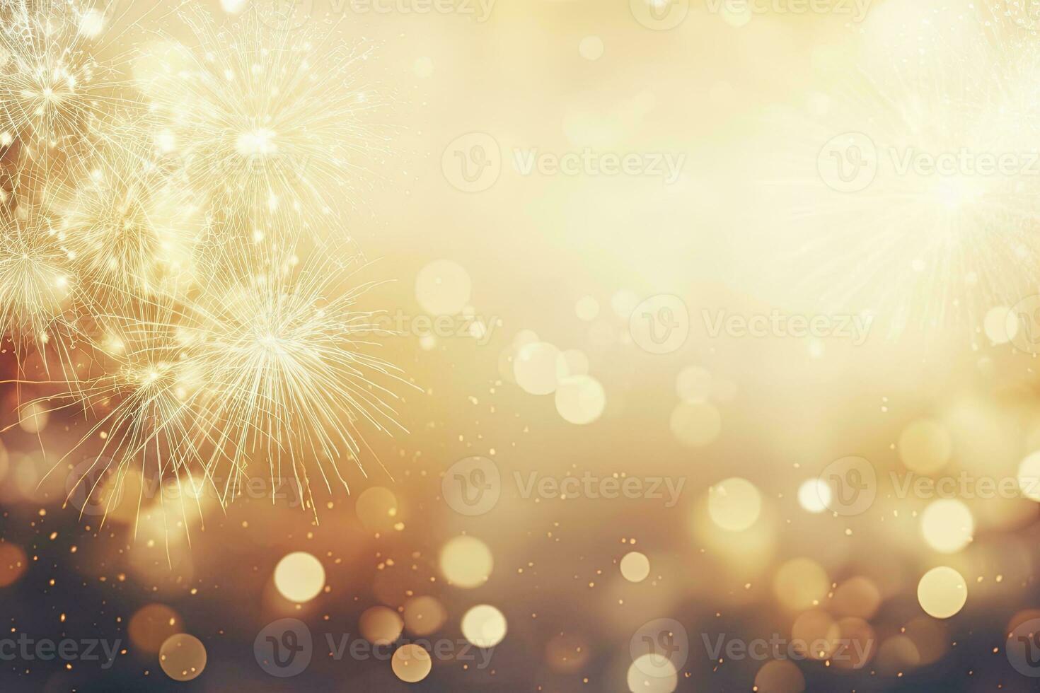 AI generated Gold Vintage Fireworks and bokeh on New Year's Eve and copy space. AI Generated photo