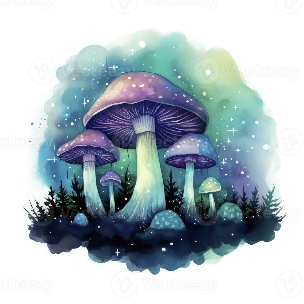 AI generated Watercolor Magical Mushrooms for T-shirt Design. AI Generated photo