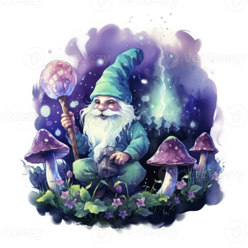 AI generated Watercolor Moonlit Glow of Enchanted Mushrooms for T-shirt Design. AI Generated photo