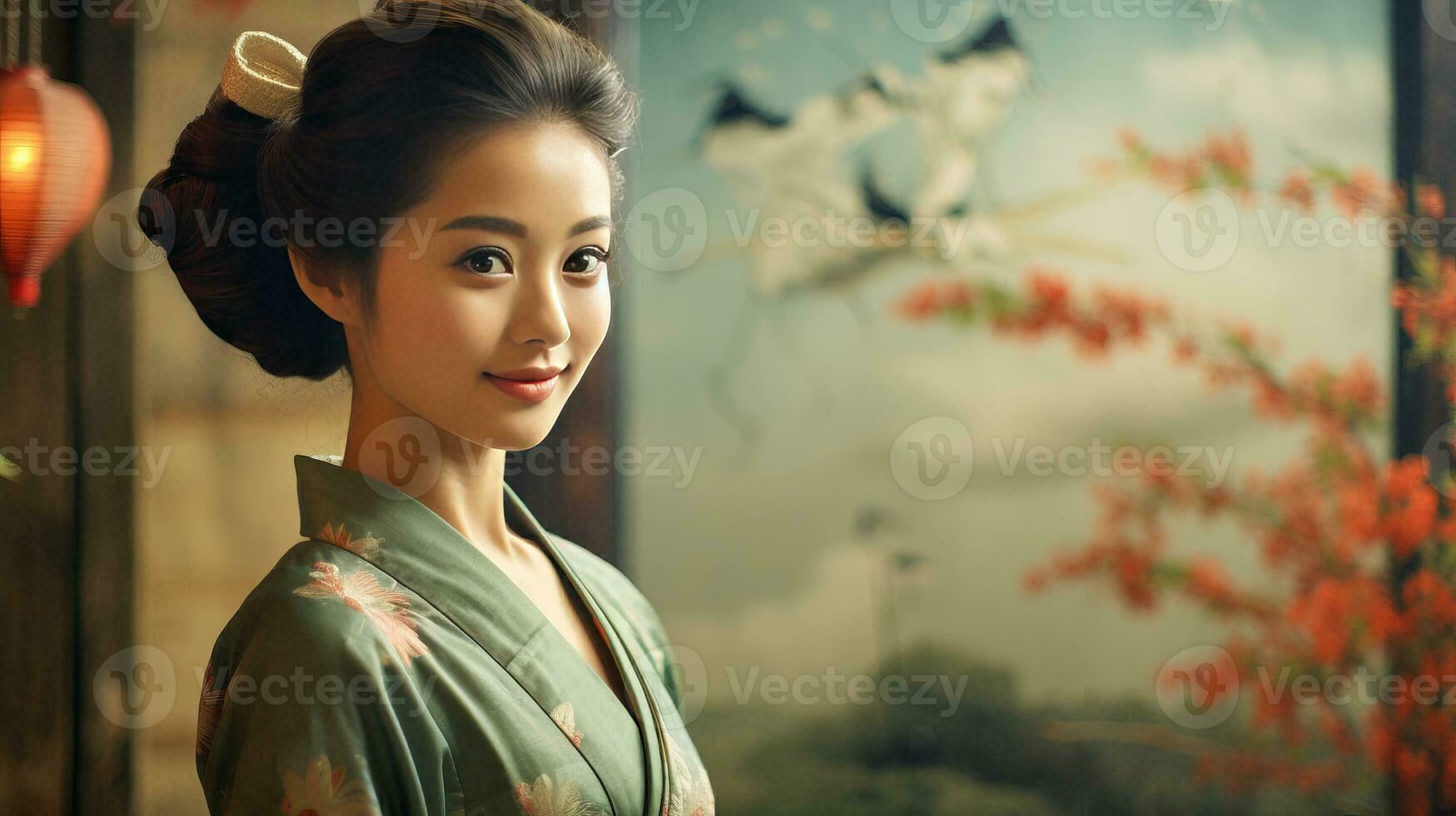 AI generated A Woman Admiring a Painting in a Green Dress photo